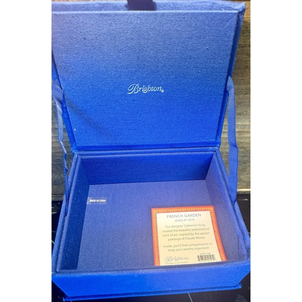 Brighton French Garden Jewelry Box Embroidered Flowers Butterfly Blue NEW w/ TAG